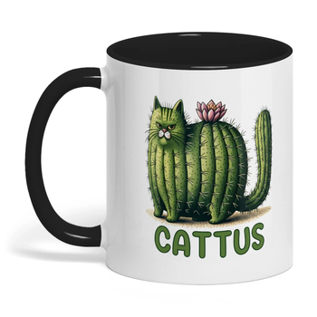 CATTUS Κεραμική κούπα καφέ με σχέδιο γάτας και κάκτου — για τους λάτρεις των γάτων