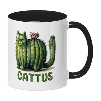 CATTUS Κεραμική κούπα καφέ με σχέδιο γάτας και κάκτου — για τους λάτρεις των γάτων