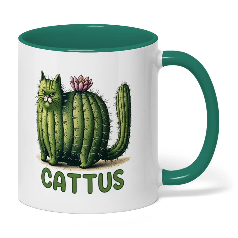 CATTUS Κεραμική κούπα καφέ με σχέδιο γάτας και κάκτου — για τους λάτρεις των γάτων