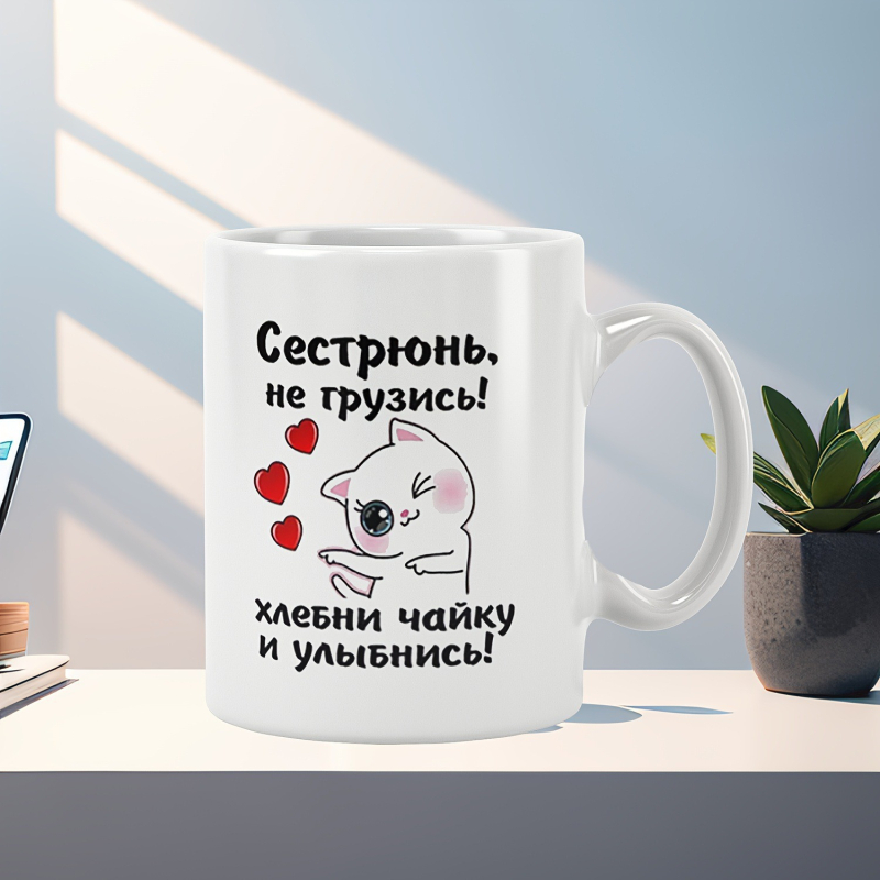 Κεραμικές κούπες με σχέδια — Αδελφή, κράτα γερά! Ταΐσε τα γλάροι και χαμογέλα