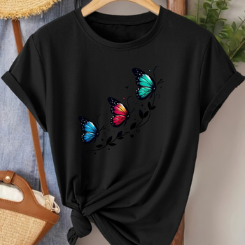 Dámske voľné krátke rukávy tričko s 3D potlačou, plus size, okrúhly výstrih, západný štýl