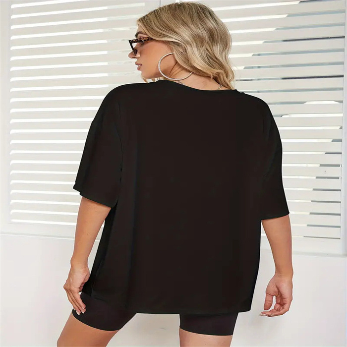 Dámske voľné krátke rukávy tričko s 3D potlačou, plus size, okrúhly výstrih, západný štýl