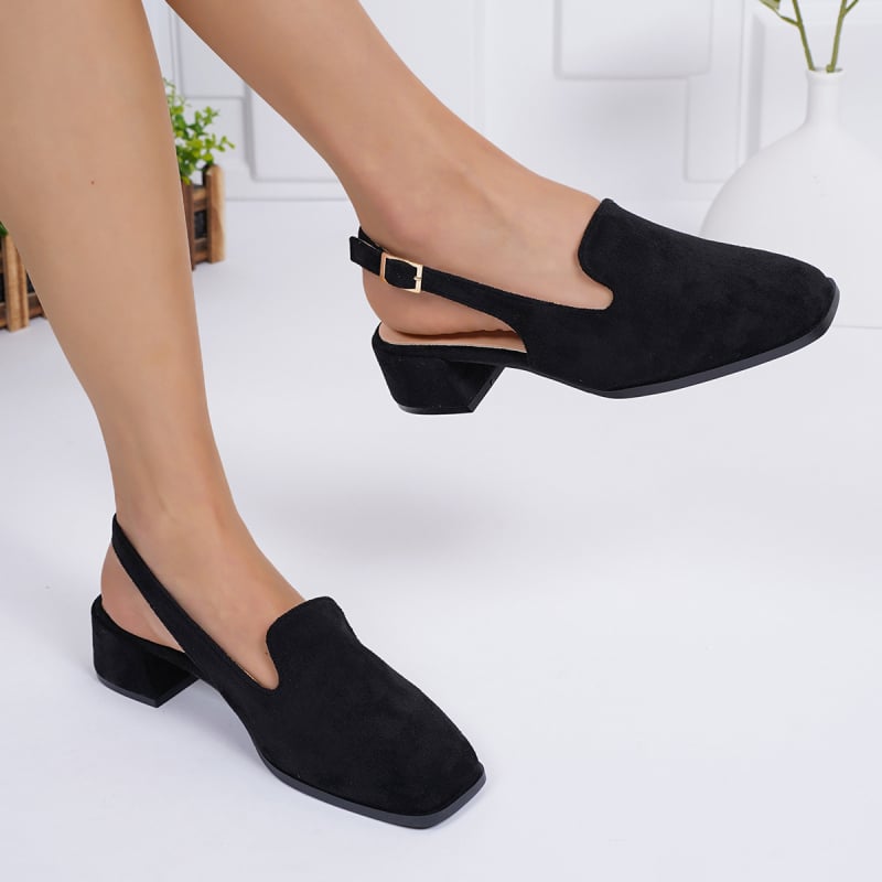 868-10 Pantofi dama din material catifelat, vârf pătrat, toc gros, pentru purtare zilnică