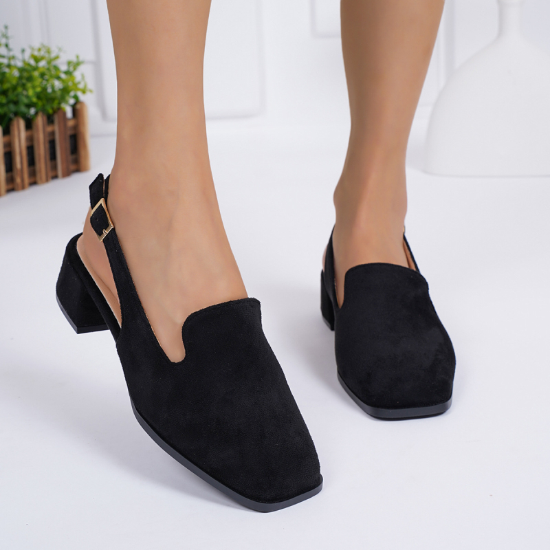 868-10 Pantofi dama din material catifelat, vârf pătrat, toc gros, pentru purtare zilnică
