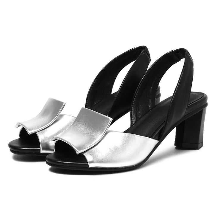 Sandale dama cu toc gros, vară, stil retro, deget deschis, PU partea superioară, talpă din cauciuc, ușoare și respirabile, EU 40–43