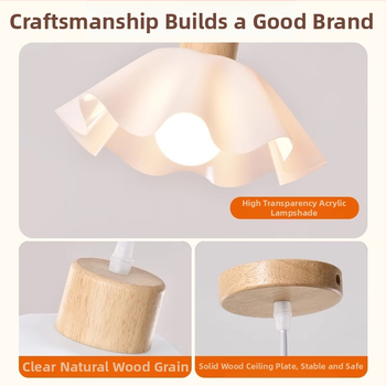 Krém színű, faanyagból készült csillár, modern minimalista stílus, petal alakú forma, egyfejű