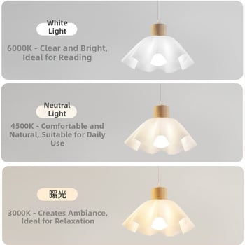 Krém színű, faanyagból készült csillár, modern minimalista stílus, petal alakú forma, egyfejű