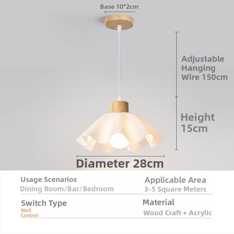 Krém színű, faanyagból készült csillár, modern minimalista stílus, petal alakú forma, egyfejű