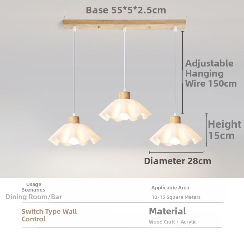Krém színű, faanyagból készült csillár, modern minimalista stílus, petal alakú forma, egyfejű
