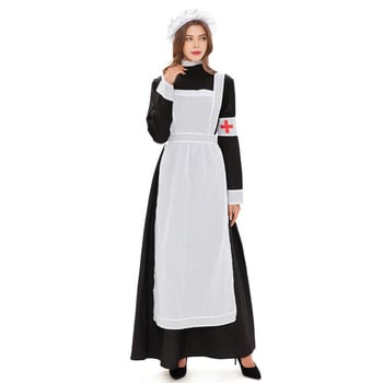 Halloween kostým sestry s červeným krížom, kostým služobníčky na cosplay, dlhé šaty na scénu