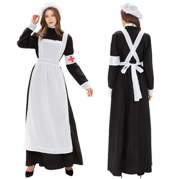 Halloween kostým sestry s červeným krížom, kostým služobníčky na cosplay, dlhé šaty na scénu