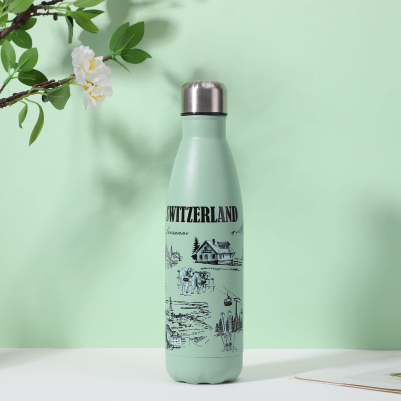 304 rozsdamentes acélból készült szigetelt kulacs, 500 ml, sportos víztartó gravírozható logóval