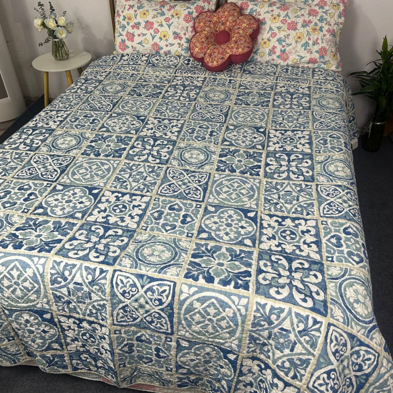 100% bavlnená quiltovaná plachta na posteľ, americký štýl, kvetinový vzor, twill tkanina, moderný minimalistický štýl