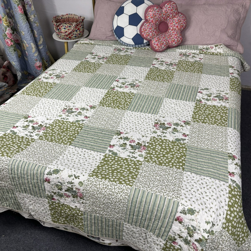 100% bavlnená quiltovaná plachta na posteľ, americký štýl, kvetinový vzor, twill tkanina, moderný minimalistický štýl
