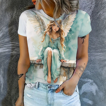 Κοντομάνικο T-shirt με εκτύπωση λουλουδιών σε μπλε και μωβ, μοντέρνο στυλ δάσους, άνετο και ευέλικτο