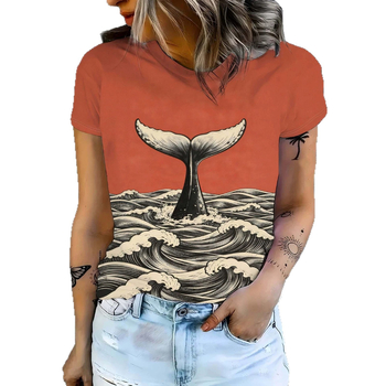 Κοντομάνικο T-shirt με εκτύπωση λουλουδιών σε μπλε και μωβ, μοντέρνο στυλ δάσους, άνετο και ευέλικτο