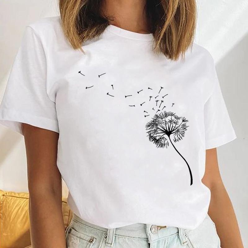 Γυναικείο κοντομάνικο T‑shirt με εκτύπωση καρδιάς και λουλουδιών, μέγεθος plus, ρετρό σχέδιο με γράμματα