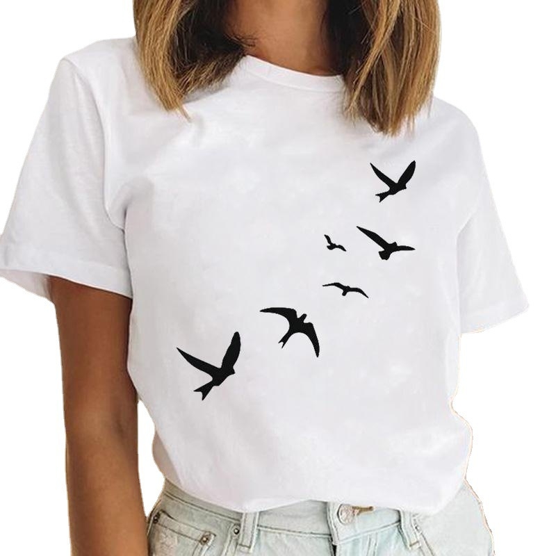 Γυναικείο κοντομάνικο T‑shirt με εκτύπωση καρδιάς και λουλουδιών, μέγεθος plus, ρετρό σχέδιο με γράμματα