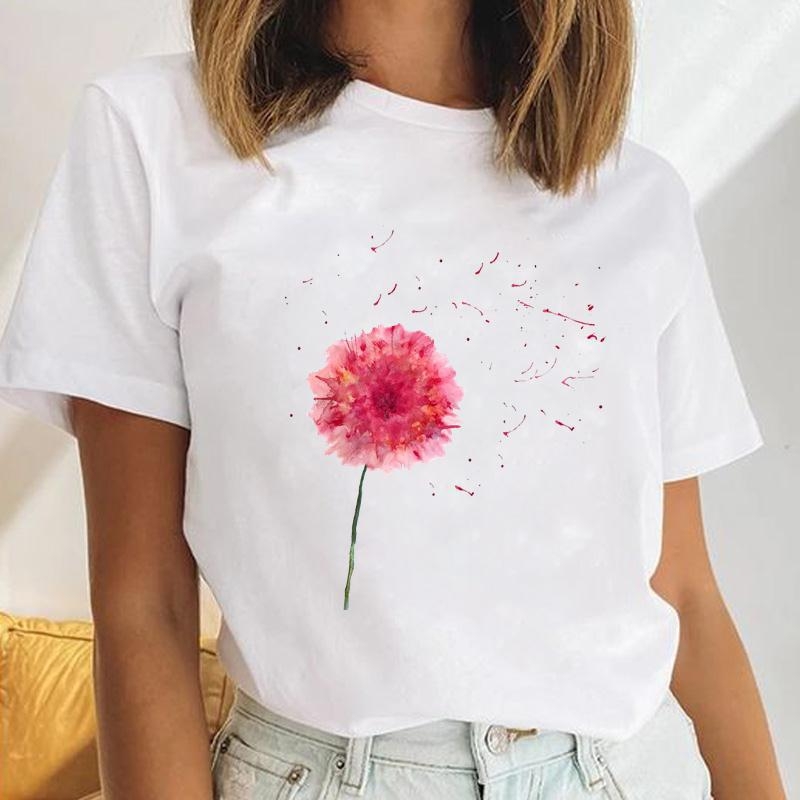 Γυναικείο κοντομάνικο T‑shirt με εκτύπωση καρδιάς και λουλουδιών, μέγεθος plus, ρετρό σχέδιο με γράμματα