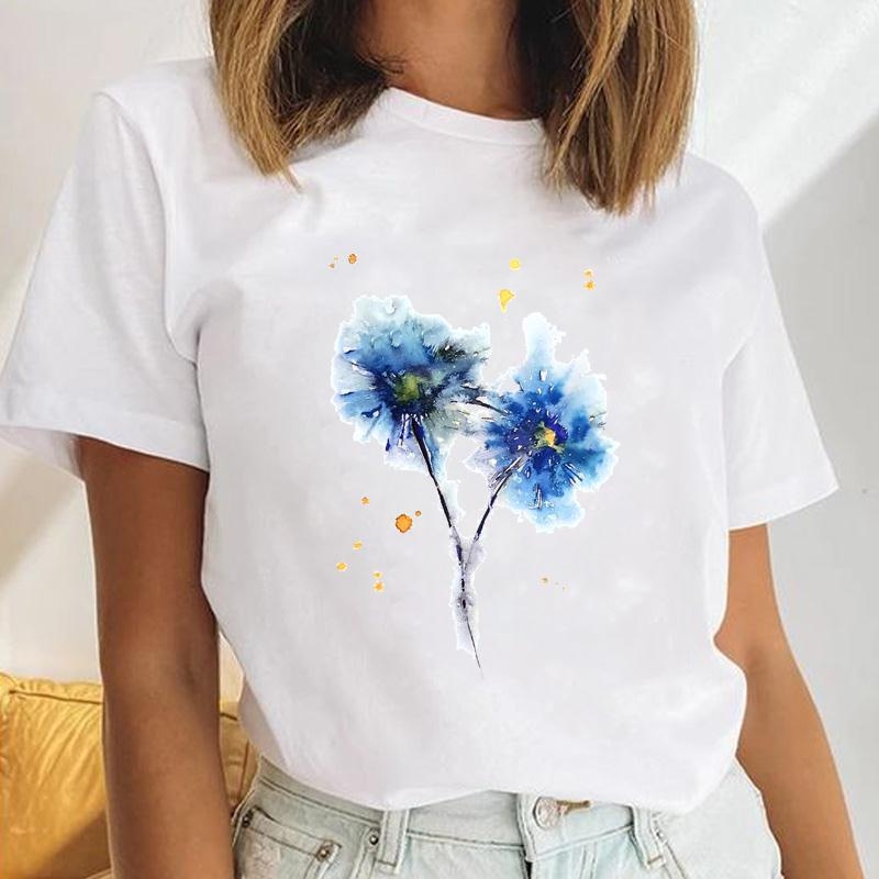 Γυναικείο κοντομάνικο T‑shirt με εκτύπωση καρδιάς και λουλουδιών, μέγεθος plus, ρετρό σχέδιο με γράμματα