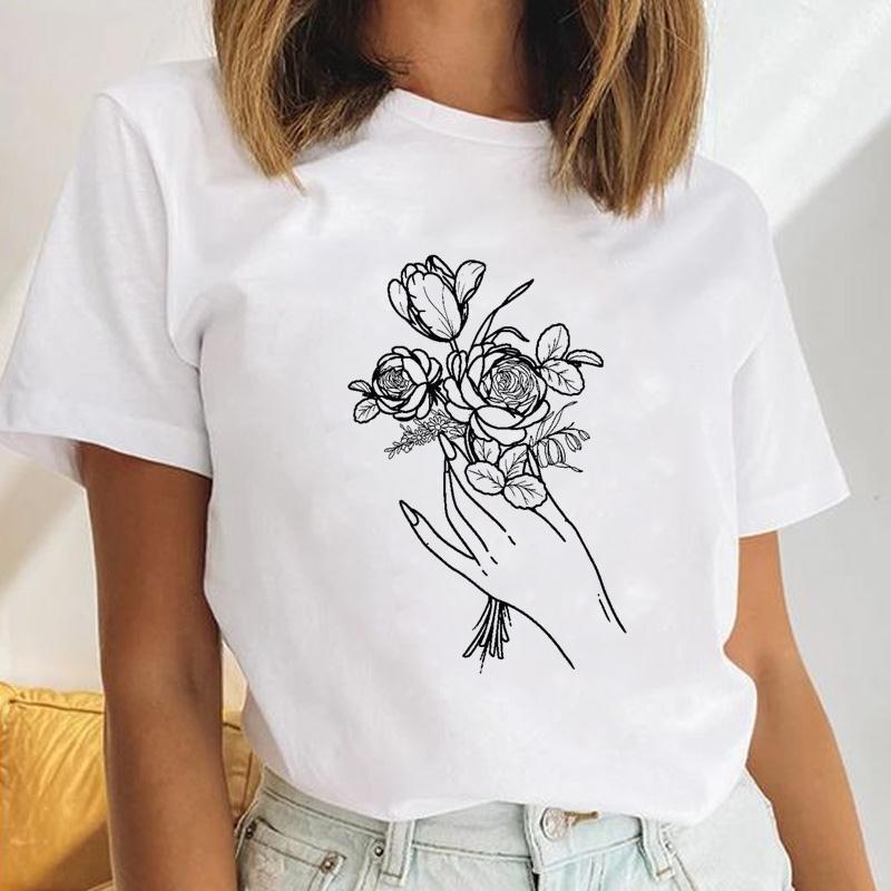 Γυναικείο κοντομάνικο T‑shirt με εκτύπωση καρδιάς και λουλουδιών, μέγεθος plus, ρετρό σχέδιο με γράμματα