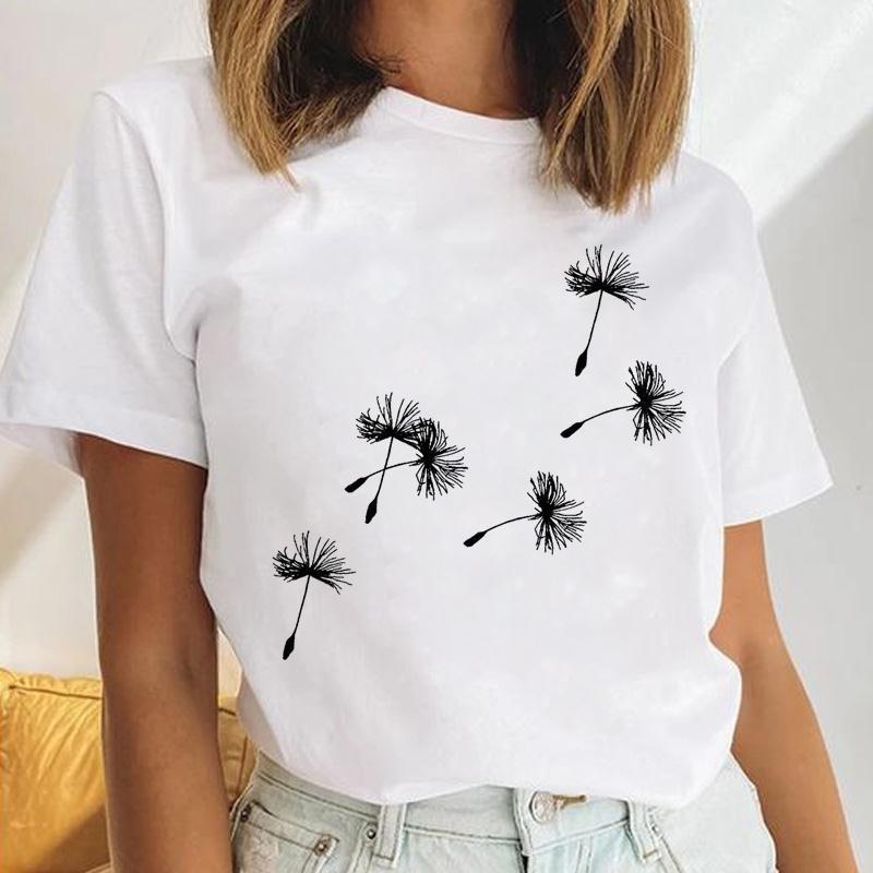 Γυναικείο κοντομάνικο T‑shirt με εκτύπωση καρδιάς και λουλουδιών, μέγεθος plus, ρετρό σχέδιο με γράμματα