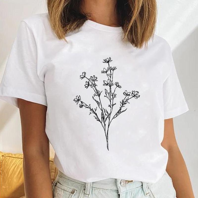 Γυναικείο κοντομάνικο T‑shirt με εκτύπωση καρδιάς και λουλουδιών, μέγεθος plus, ρετρό σχέδιο με γράμματα