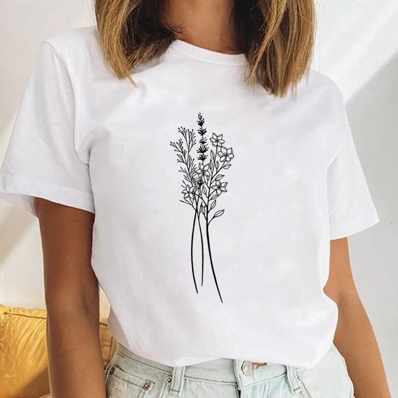 Γυναικείο κοντομάνικο T‑shirt με εκτύπωση καρδιάς και λουλουδιών, μέγεθος plus, ρετρό σχέδιο με γράμματα