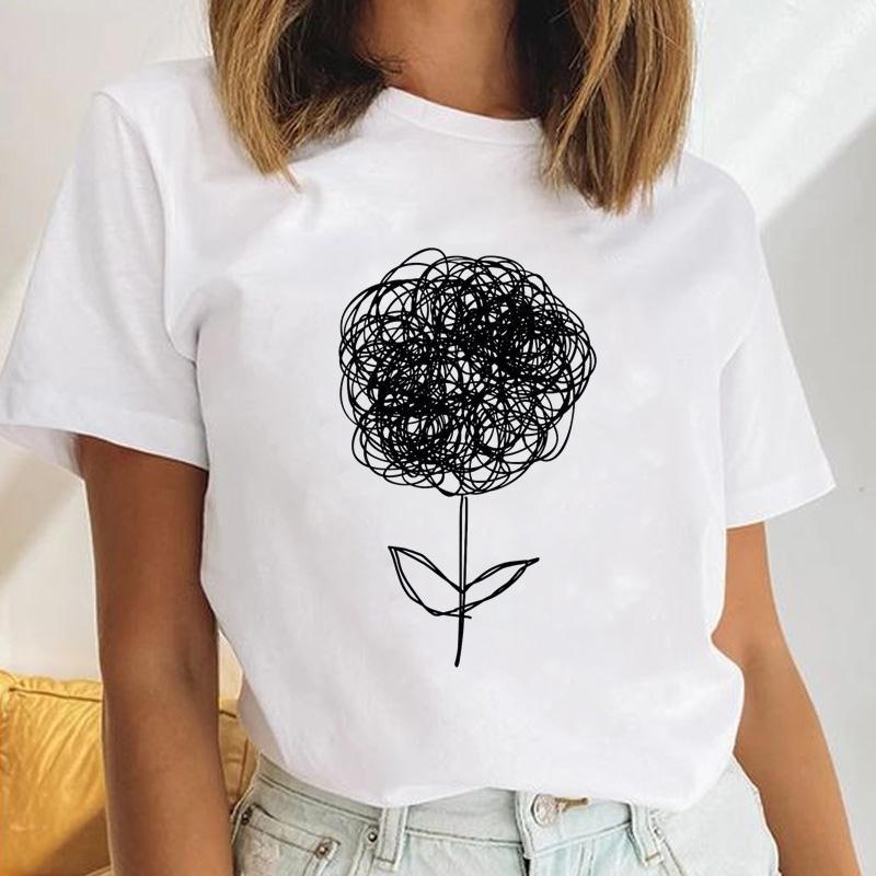 Γυναικείο κοντομάνικο T‑shirt με εκτύπωση καρδιάς και λουλουδιών, μέγεθος plus, ρετρό σχέδιο με γράμματα
