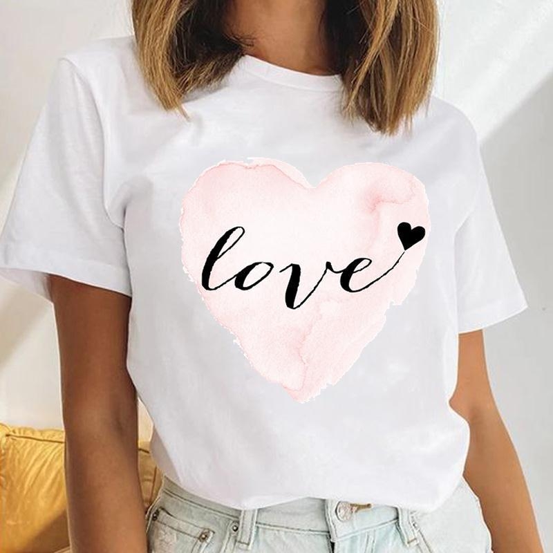 Γυναικείο κοντομάνικο T‑shirt με εκτύπωση καρδιάς και λουλουδιών, μέγεθος plus, ρετρό σχέδιο με γράμματα