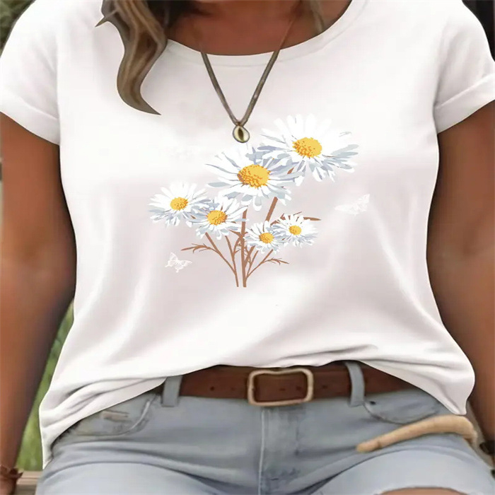 Κοντομάνικη πολυεστερική T‑shirt με εκτύπωση, χαλαρή γραμμή, στρογγυλό λαιμό, 3D εφέ εκτύπωσης