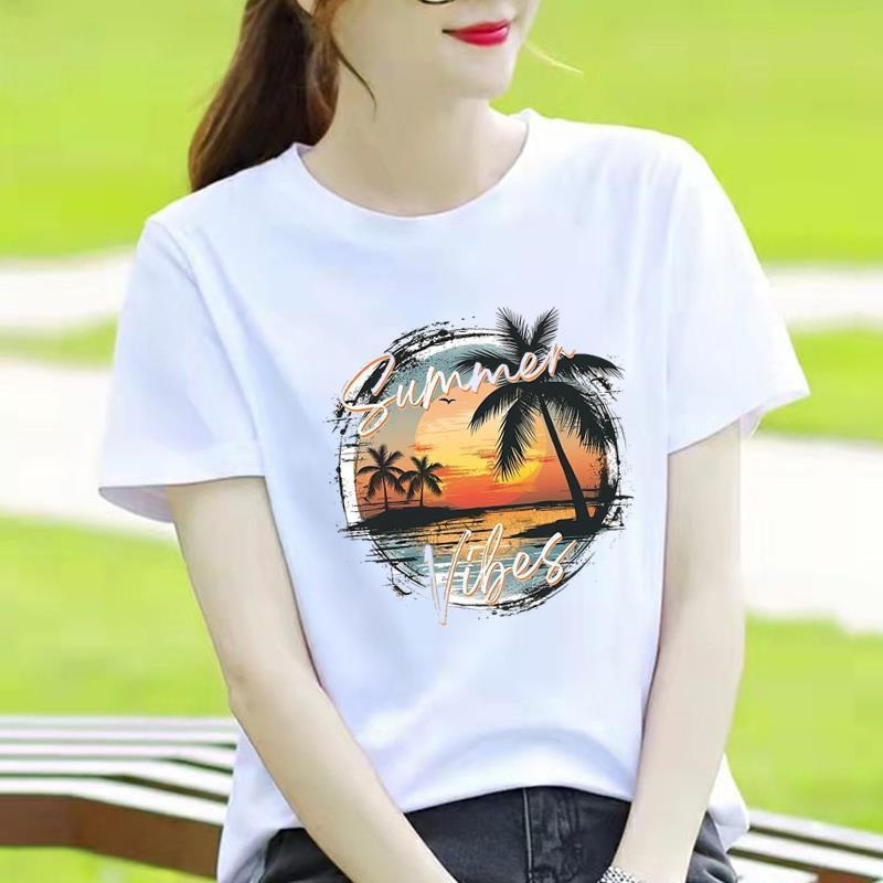 Γυναικείο T-shirt με στρογγυλό λαιμό, εκτύπωση καρδιάς και καρτούν, κορεατικού στυλ, κοντό μανίκι.