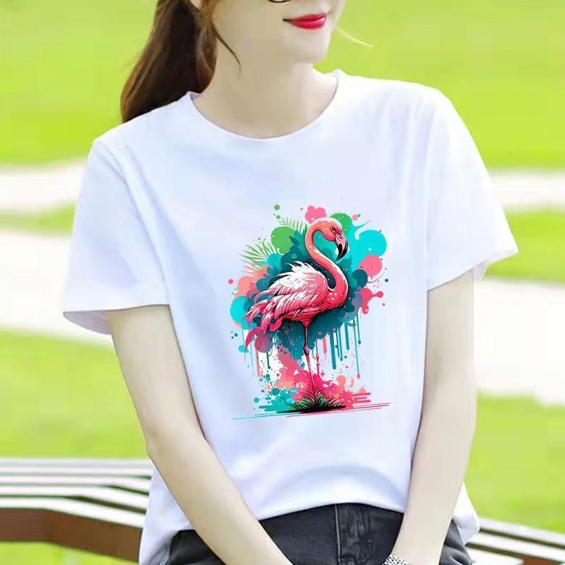 Γυναικείο T-shirt με στρογγυλό λαιμό, εκτύπωση καρδιάς και καρτούν, κορεατικού στυλ, κοντό μανίκι.