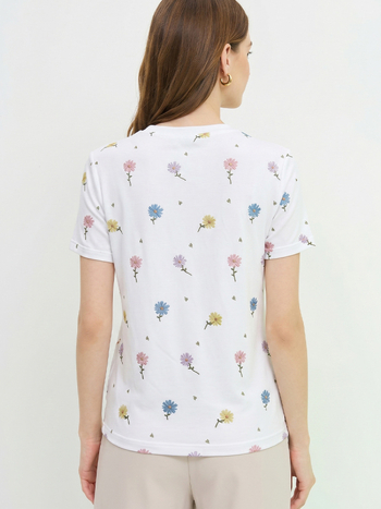 Γυναικείο T-shirt με εκτύπωση, κοντά μανίκια, στρογγυλό λαιμό, μοτίβο αγριολούλουδου, άνετη γραμμή, καθημερινή και αστική χρήση, καλοκαίρι 2026