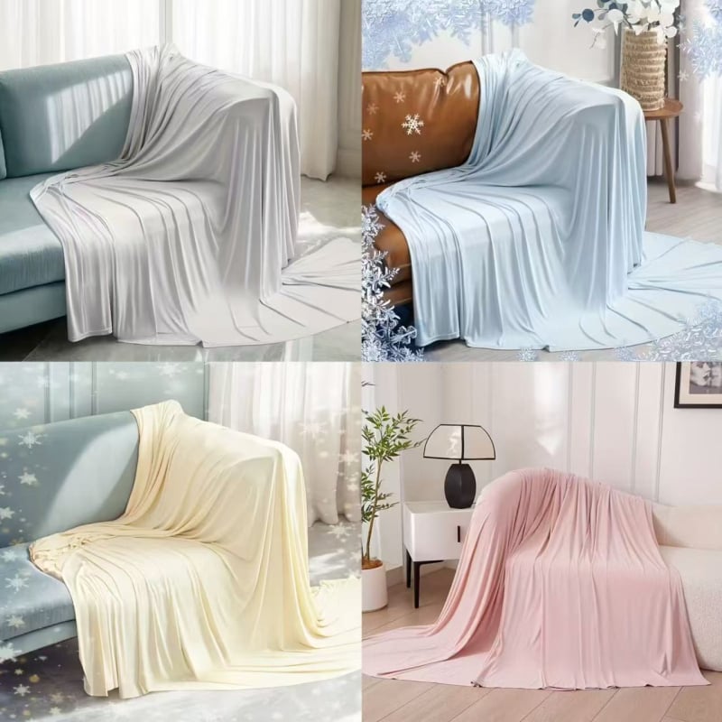 Κουβέρτα ψύξης από ice silk για άνοιξη–καλοκαίρι, μονόχρωμο σχέδιο, ελαφρύς πολυτελής στυλ, βάρος έως 300 g