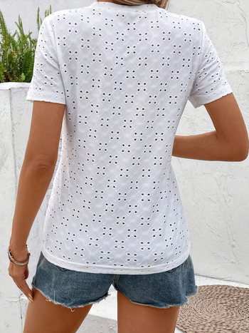 2024 Νέα γυναικεία T‑shirt με Jacquard, πλισέ, στρογγυλή λαιμόκοψη, μονόχρωμο, φρέσκο στυλ