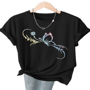 2026 άνοιξη εκτυπωμένο T‑shirt με στρογγυλή λαιμόκοψη, μεγάλο μέγεθος, κοντό μανίκι