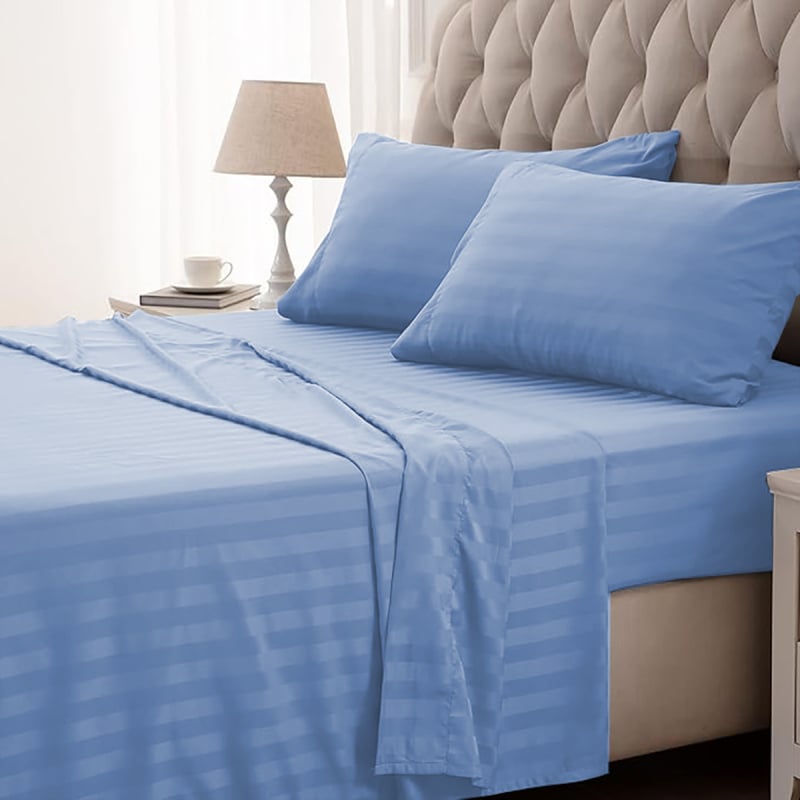 Mikrovláknová posteľná bielizeň s pruhmi, štvordielna súprava, s napínacím listom, pruhy a jednofarebné, polyester, vhodná pre všetky ročné obdobia, šetrná k pokožke, absorbuje vlhkosť a dýcha