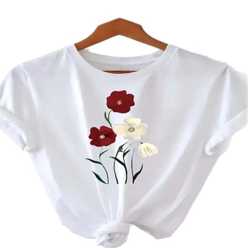 2025 Καλοκαίρι Εκτυπωμένο T‑Shirt με Στρογγυλό Λαιμό, Άνετη Γραμμή, Κοντό Μανίκι, Μεγάλο Μέγεθος
