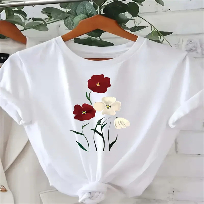 2025 Καλοκαίρι Εκτυπωμένο T‑Shirt με Στρογγυλό Λαιμό, Άνετη Γραμμή, Κοντό Μανίκι, Μεγάλο Μέγεθος
