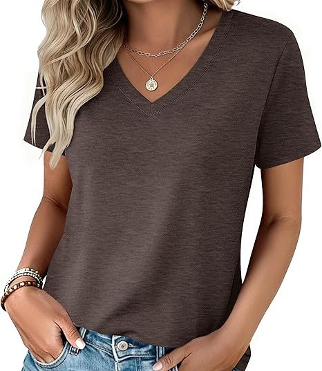 Γυναικείο καλοκαιρινό σετ T‑shirt με κοντά μανίκια και V‑λαιμό, μείγμα βαμβακιού-πολυεστέρα