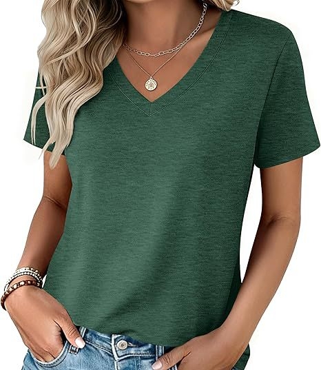 Γυναικείο καλοκαιρινό σετ T‑shirt με κοντά μανίκια και V‑λαιμό, μείγμα βαμβακιού-πολυεστέρα