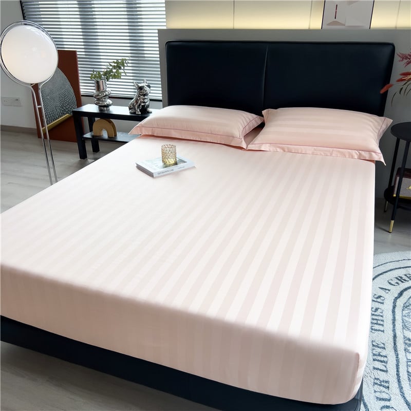 100% pamut jacquard csíkos négy darabos ágyneműkészlet — gumis lepedő, paplanhuzat, sík lepedő és párnahuzatok