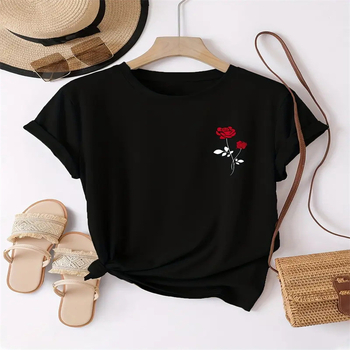 Γυναικείο καλοκαιρινό T‑shirt με εκτύπωση, κοντό μανίκι, στρογγυλή λαιμόκοψη – casual μόδα
