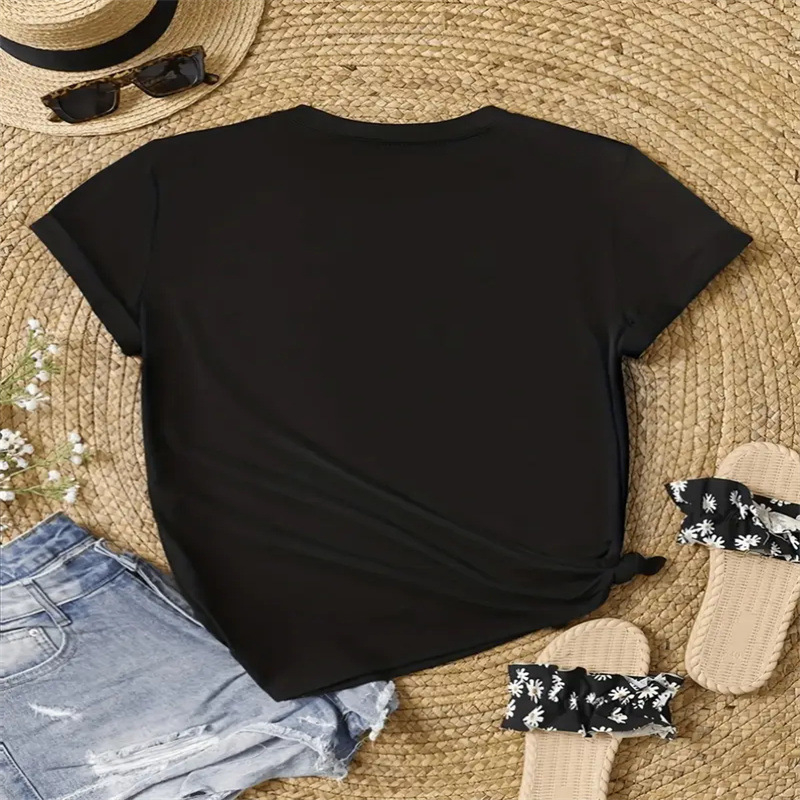 Γυναικείο καλοκαιρινό T‑shirt με εκτύπωση, κοντό μανίκι, στρογγυλή λαιμόκοψη – casual μόδα