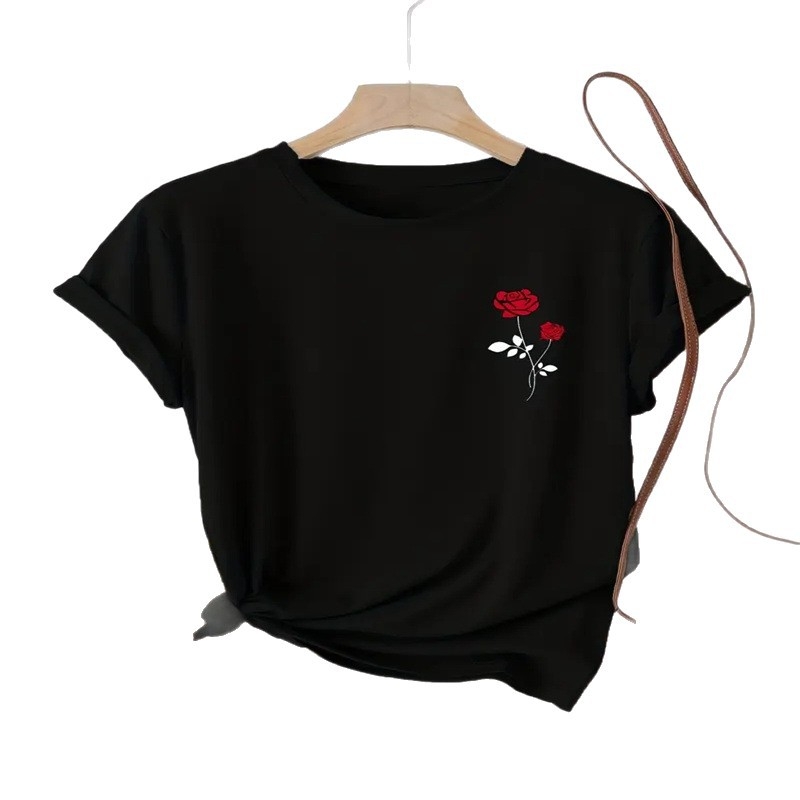 Γυναικείο καλοκαιρινό T‑shirt με εκτύπωση, κοντό μανίκι, στρογγυλή λαιμόκοψη – casual μόδα