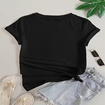 Γυναικεία καλοκαιρινή μπλούζα T‑shirt με τύπωμα, στρογυλή λαιμόκοψη, κοντά μανίκια, χαλαρή γραμμή, στυλ δρόμου