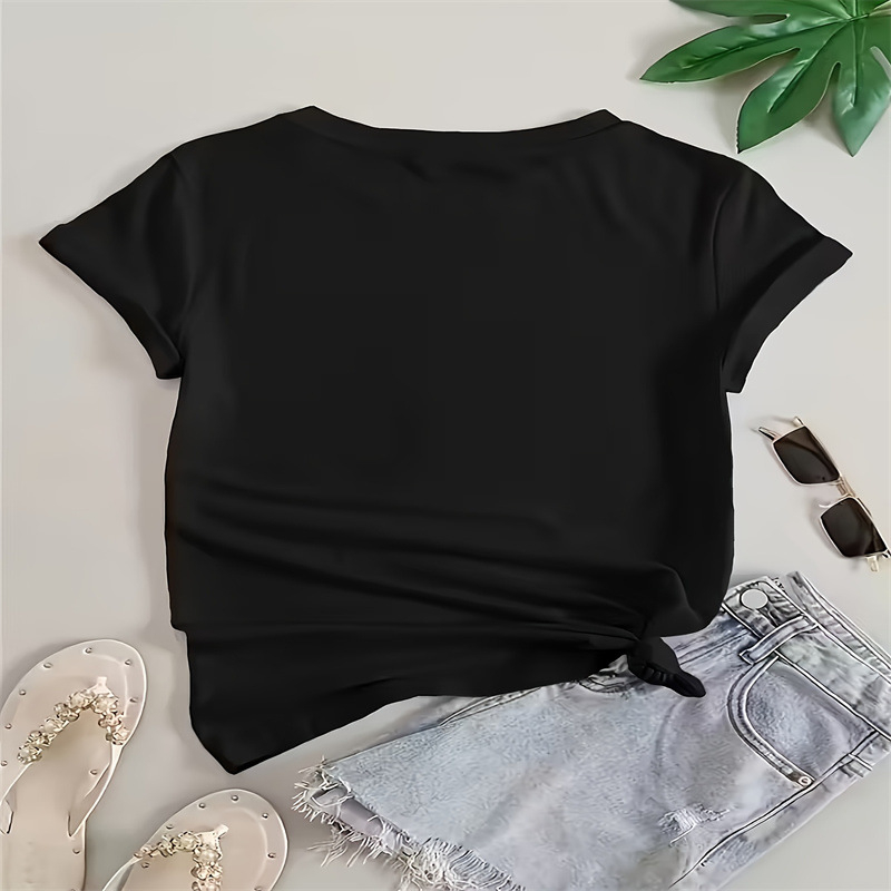 Γυναικεία καλοκαιρινή μπλούζα T‑shirt με τύπωμα, στρογυλή λαιμόκοψη, κοντά μανίκια, χαλαρή γραμμή, στυλ δρόμου