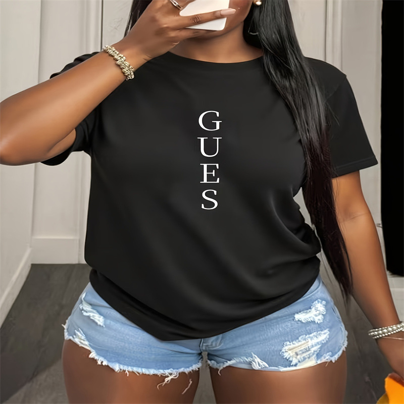 Γυναικεία καλοκαιρινή μπλούζα T‑shirt με τύπωμα, στρογυλή λαιμόκοψη, κοντά μανίκια, χαλαρή γραμμή, στυλ δρόμου