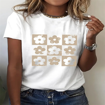 Tricou de vară pentru femei cu imprimeu – casual, drăguț, mâneci scurte, guler rotund, croială lejeră